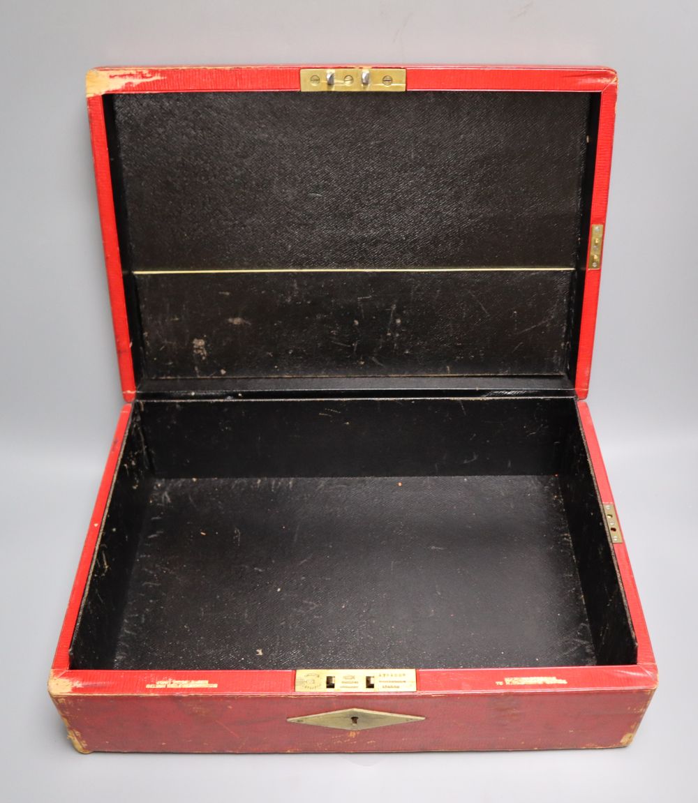 A red leather despatch box bearing King George V royal cypher, locked with key inside, width 41cm